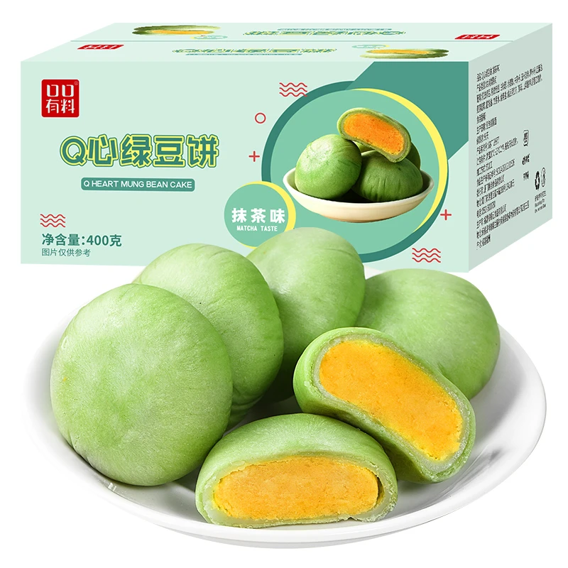 其妙口口有料雪媚娘Q心绿豆饼400g解馋休闲零食绵密【WMP】