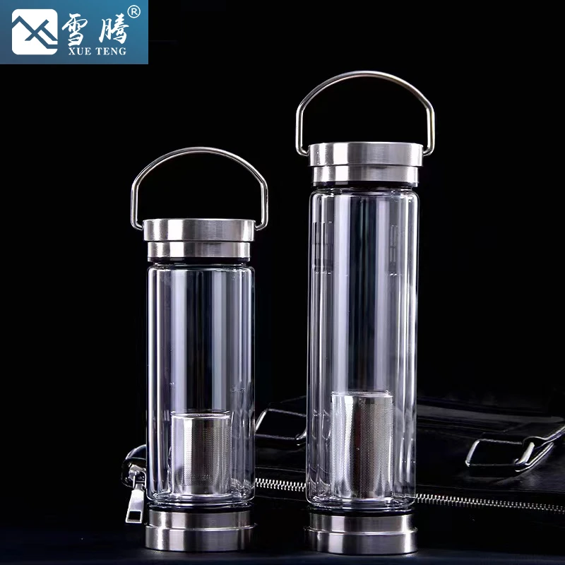 雪腾两头通双层玻璃杯男士专用玻璃杯子茶水分离泡茶杯