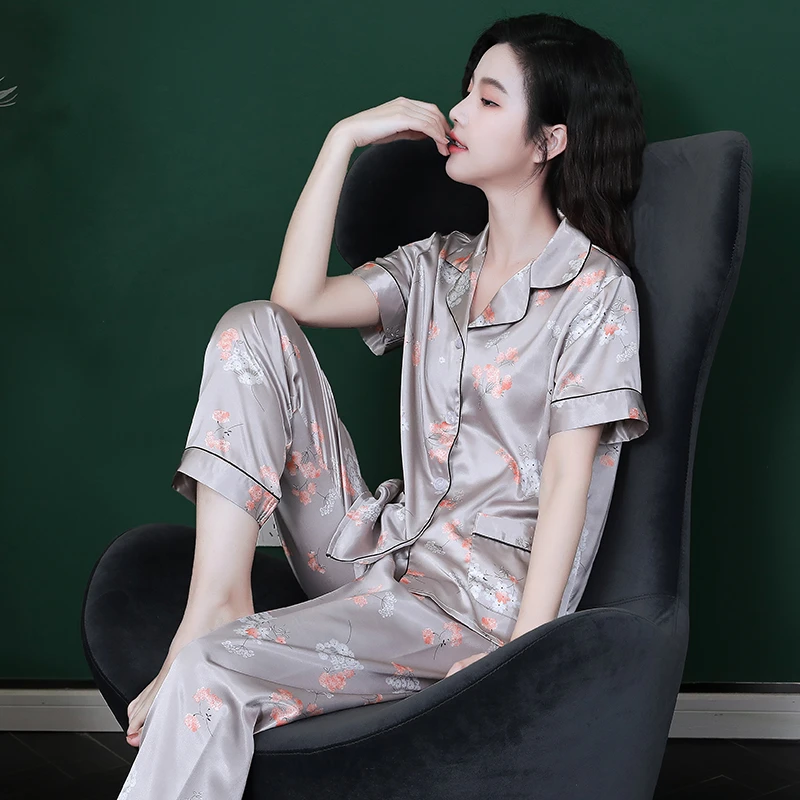 高级感睡衣女春夏季短袖开衫甜美薄款冰丝家居服春秋两件套外穿夏