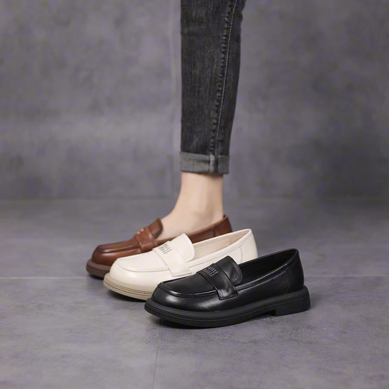 听纯9755新款2025春季厚底圆头百搭时尚单鞋复古真皮春秋软底女鞋