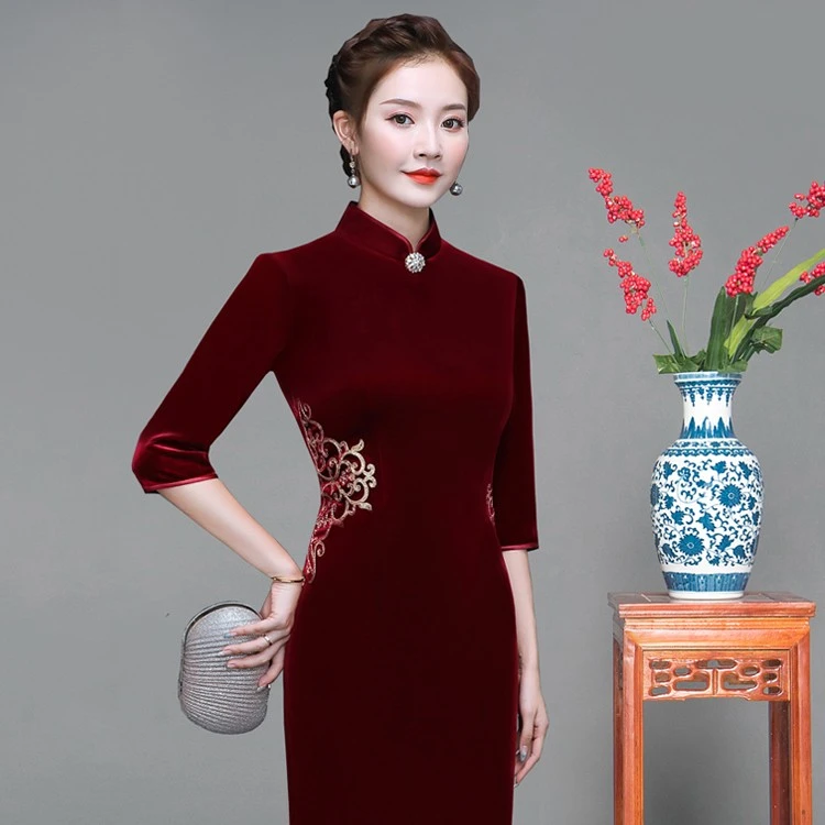 高端婚礼中年妈妈大码旗袍胖mm春秋季新款改良喜婆婆婚宴装连衣裙
