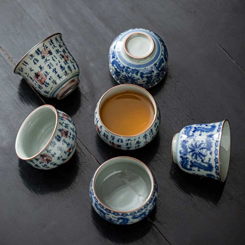 青花瓷老陶泥复古大号主人杯杯陶瓷开片可养金丝铁线品茗功夫茶杯