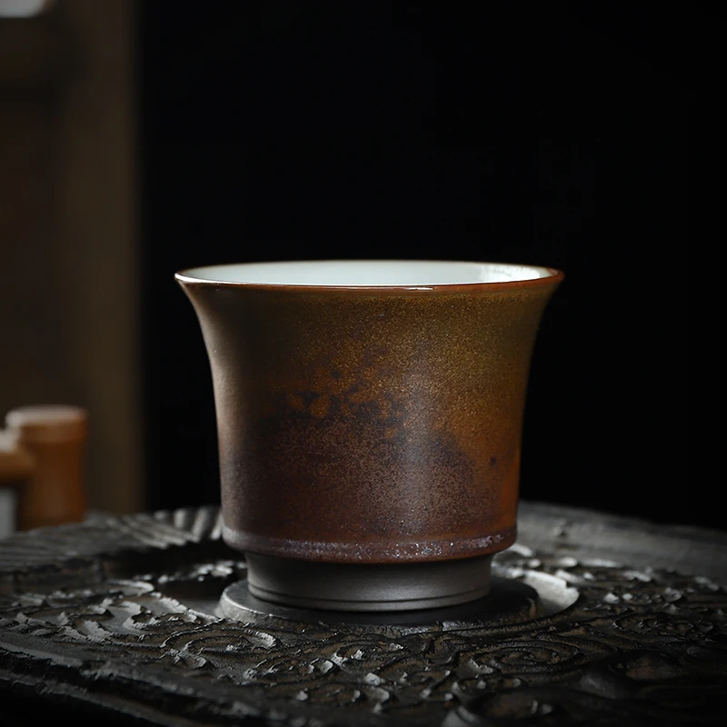 庄老师手作铁胎紫金草木灰大漠印记官窑陶瓷茶具主人杯茶杯马蹄杯