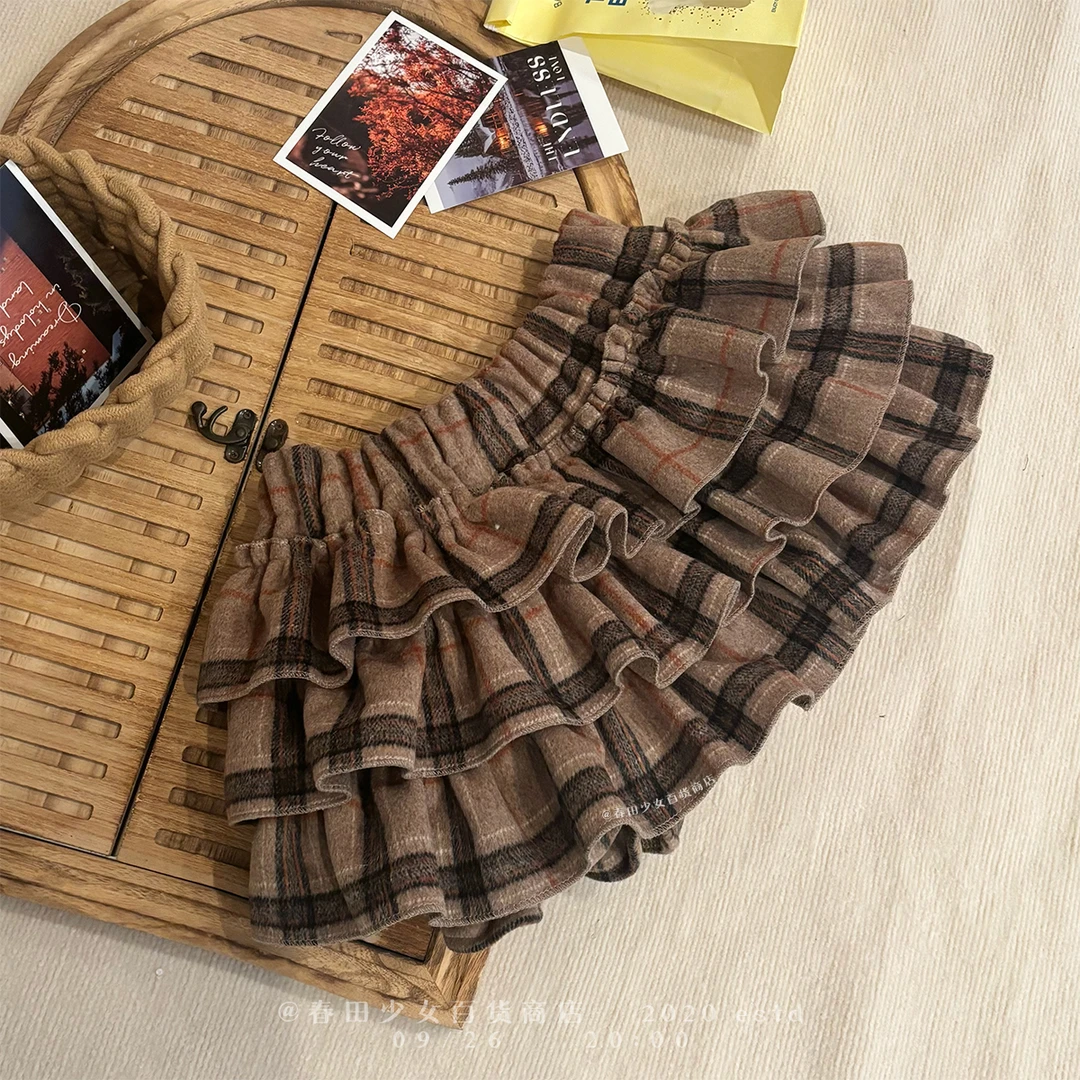 布朗尼格子蛋糕裙格子短裙A字半身裙氛围温暖感显瘦秋款复古