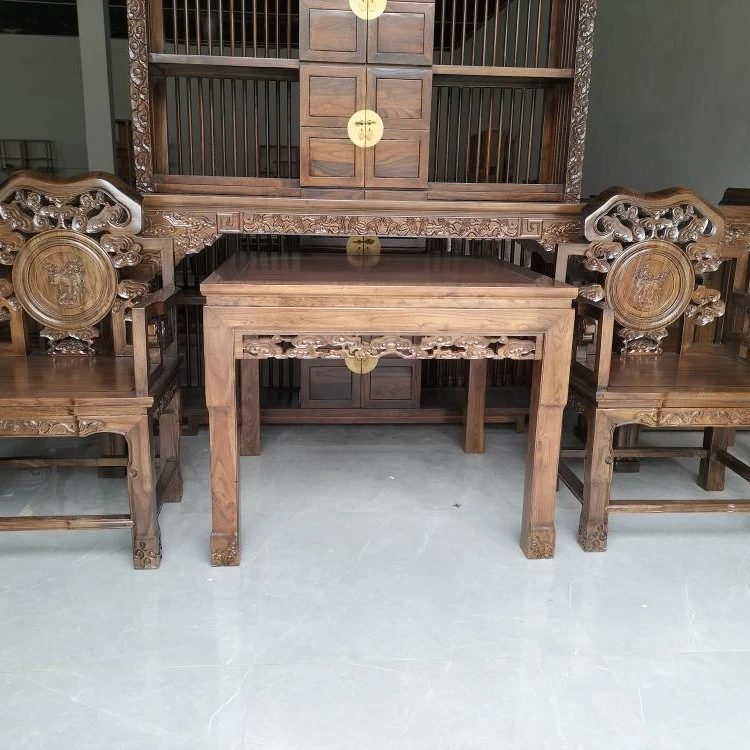 老榆木实木中堂条案方桌太师椅一套仿古家具