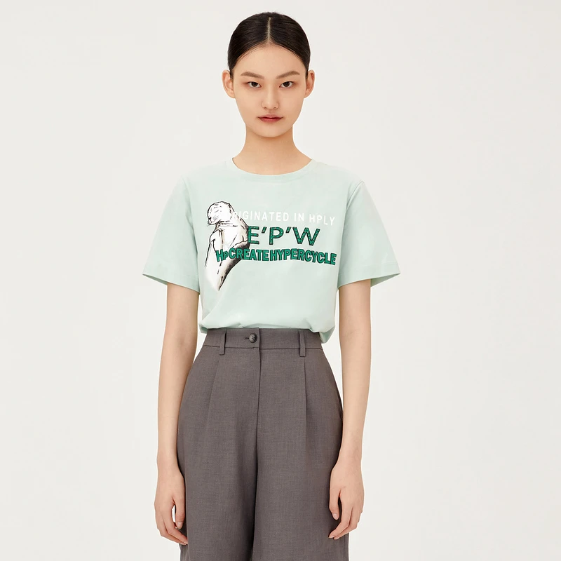 【商场同款】HPLY荷比俪时尚休闲主题图案宽松T恤HYB20620083T3