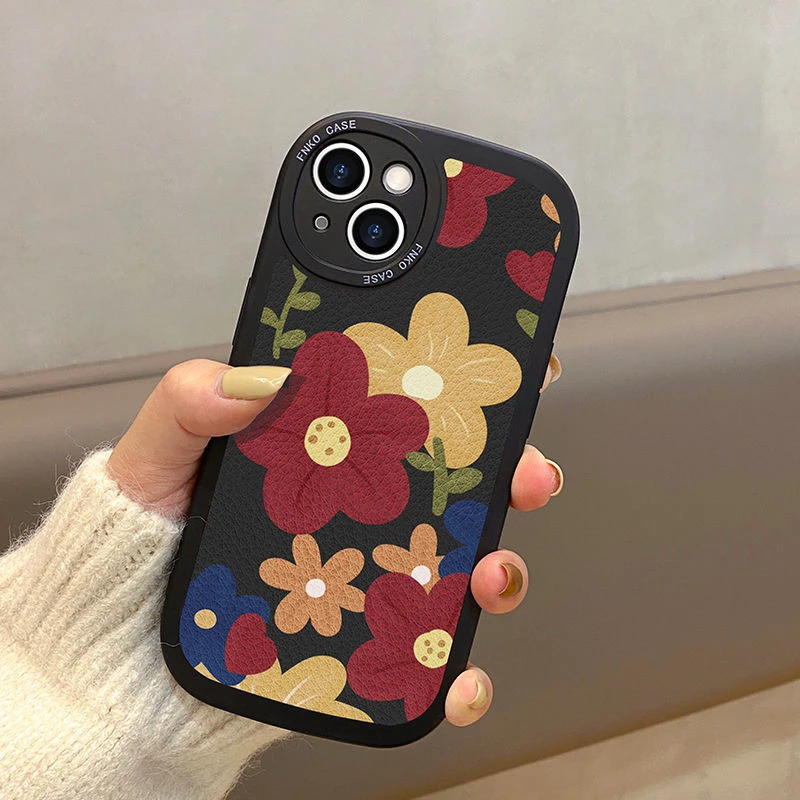 苹果/华为/小米/vivo/oppo复古花朵小羊皮手机壳全包镜头硅胶防摔