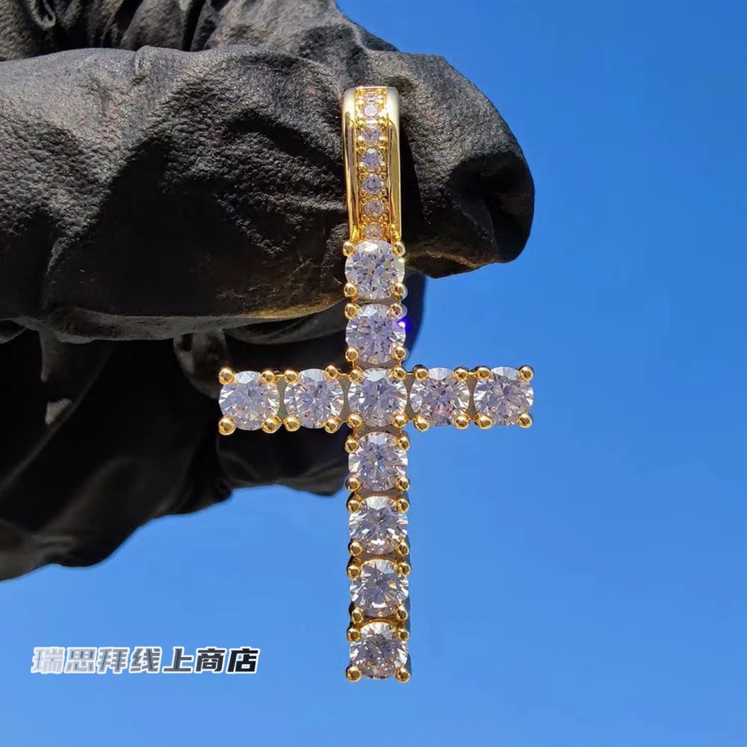 铜合金合成锆石吊坠 RESPECT 欧美实心高版本十字架个性满钻