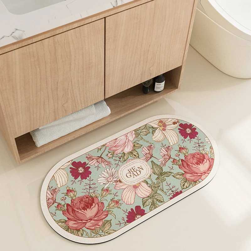 大江地垫舒适柔软家用浴室内家居淋浴吸水防滑地垫地毯无人区玫瑰