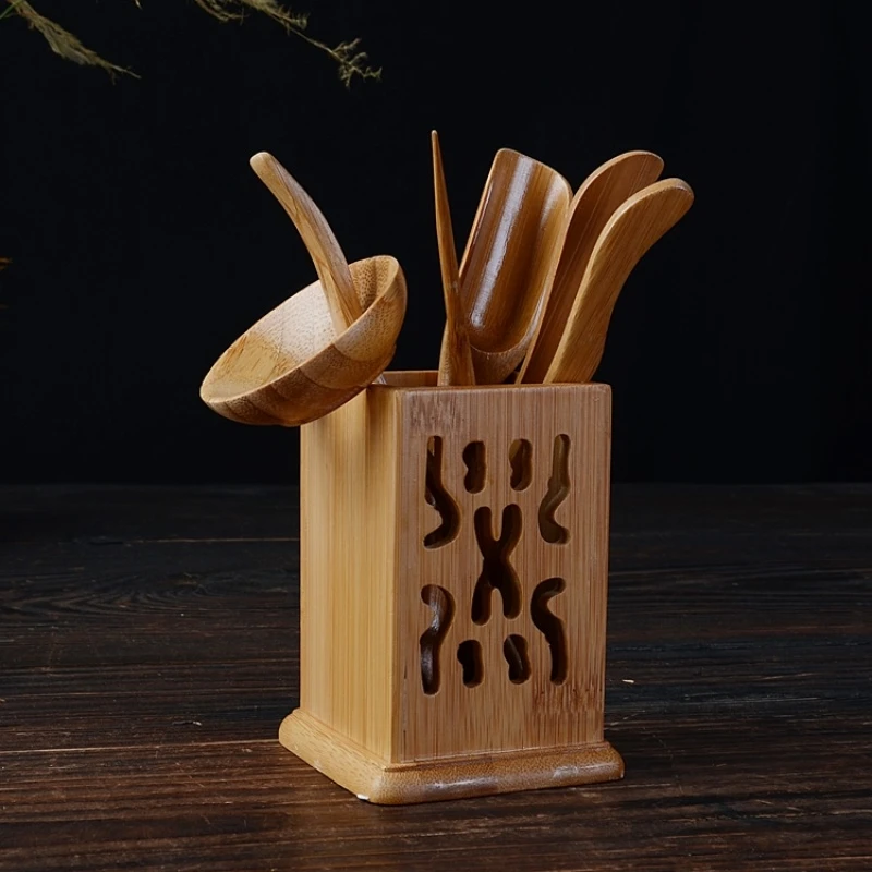 竹制六君子配件茶道六君子套装茶夹茶拨茶则茶桶茶针