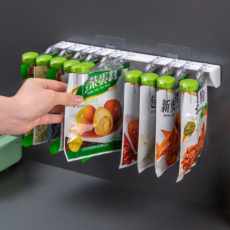 调料袋收纳架免打孔壁挂式调料包封口夹厨房卤料整理可旋转置物架