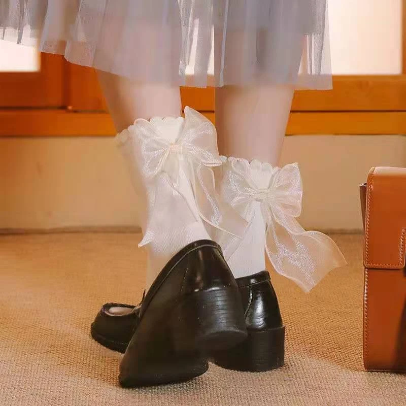 袜子女ins中筒袜蕾丝蝴蝶结公主花边袜送男友猛男夏季lolita薄款