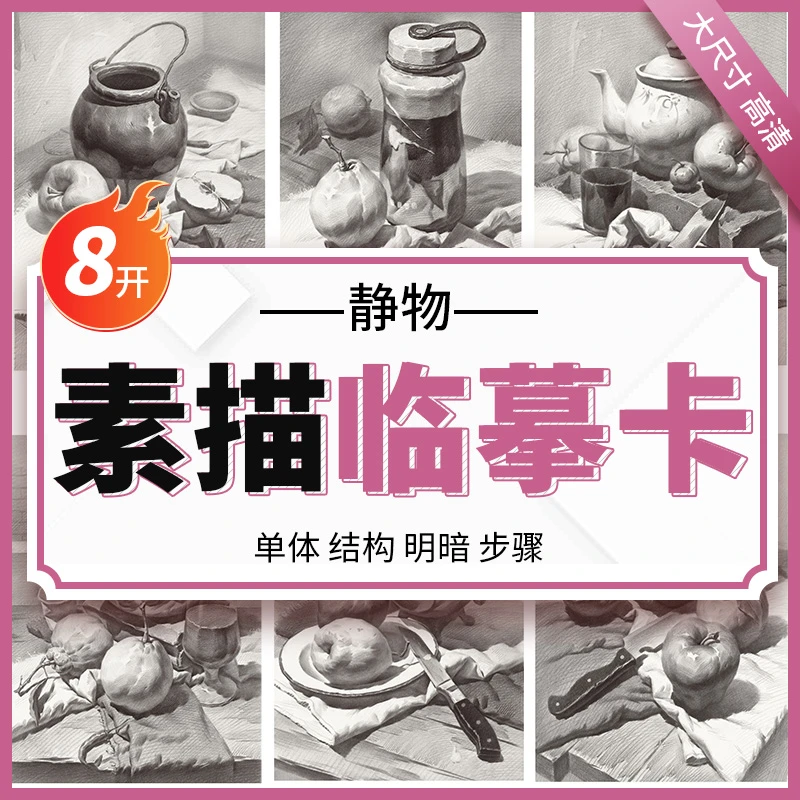 智绘鸟素描静物临摹卡8K蔡兼卡片高清精微创意学石膏几何体单组合