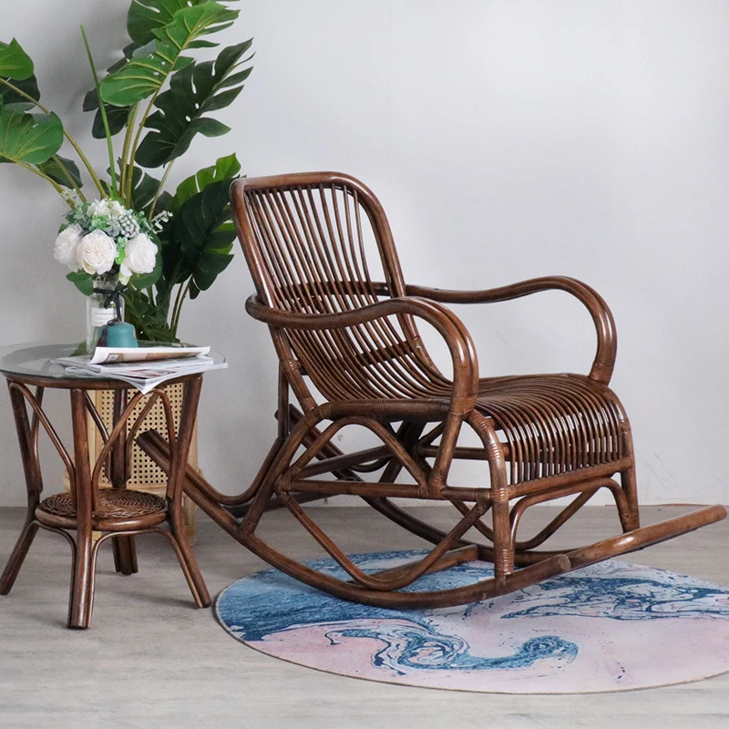 藤椅摇椅躺椅北欧阳台摇摇椅家用休闲老人睡椅真藤藤编大人懒人滕