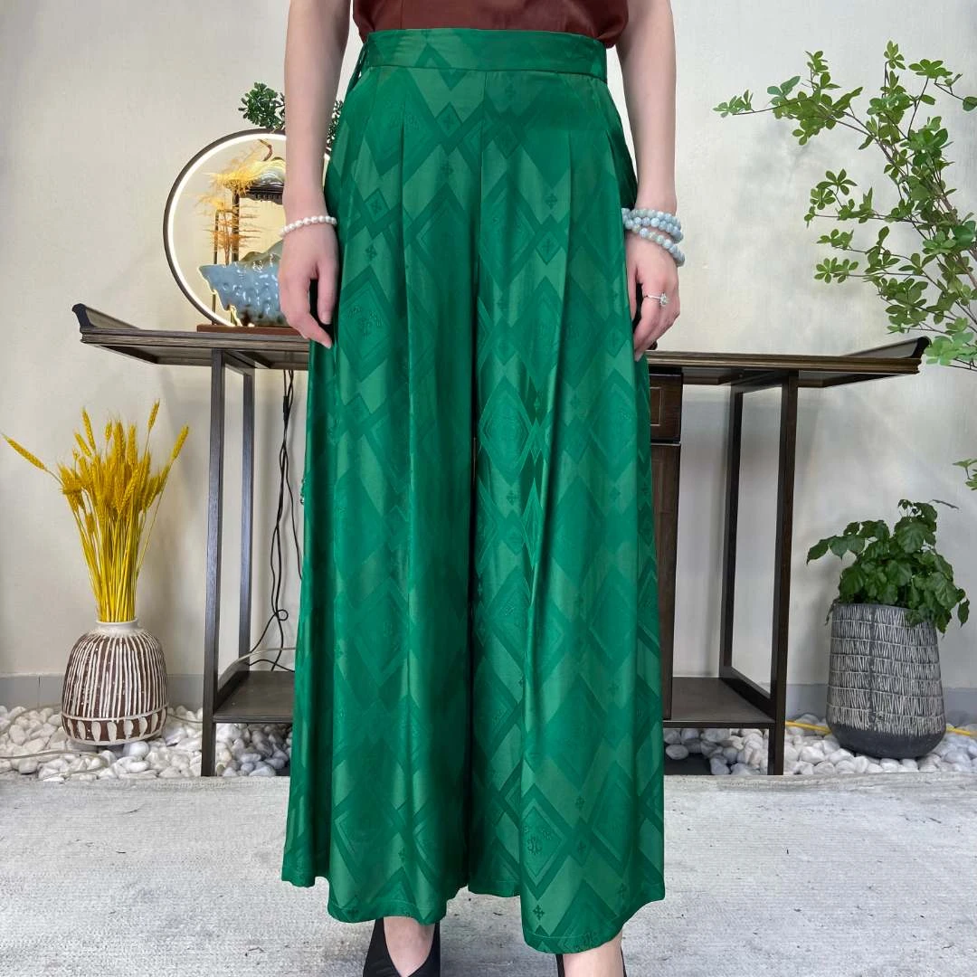 FSSIA【墨笙歌高定】翠韵丨新款桑波段新中式提花菱形格阔腿裤-2003