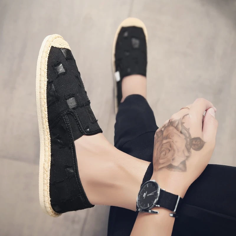 布鞋男一脚蹬渔夫老北京鞋懒人鞋透气豆豆潮鞋中国风休闲黑色鞋