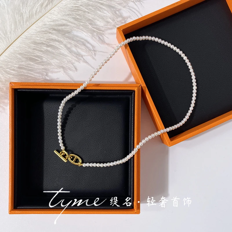 缇名无金属贝珠（仿珍珠）项链OT扣项链【猪鼻子】