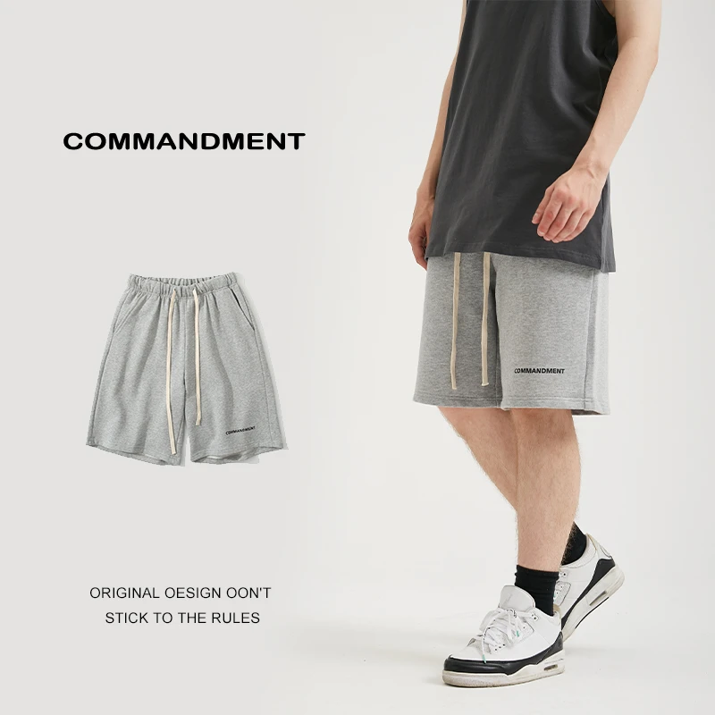 COMMANDMENT夏季男女情侣款纯色简约休闲针织毛圈短裤运动五分裤