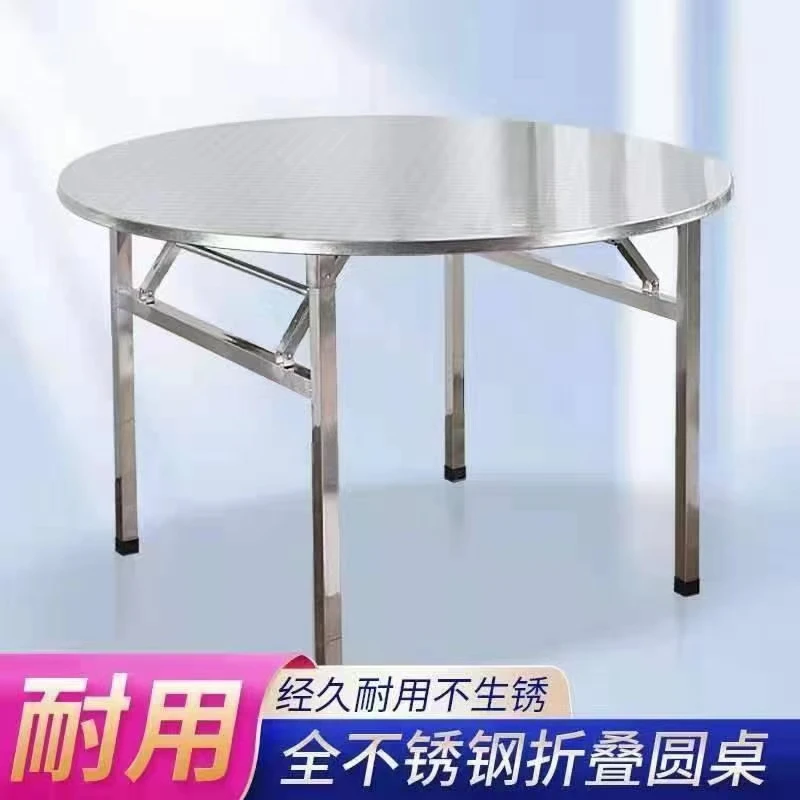 1米x71cm不锈钢折叠圆桌餐桌家宴酒席饭店户外摆摊免安装工厂直销