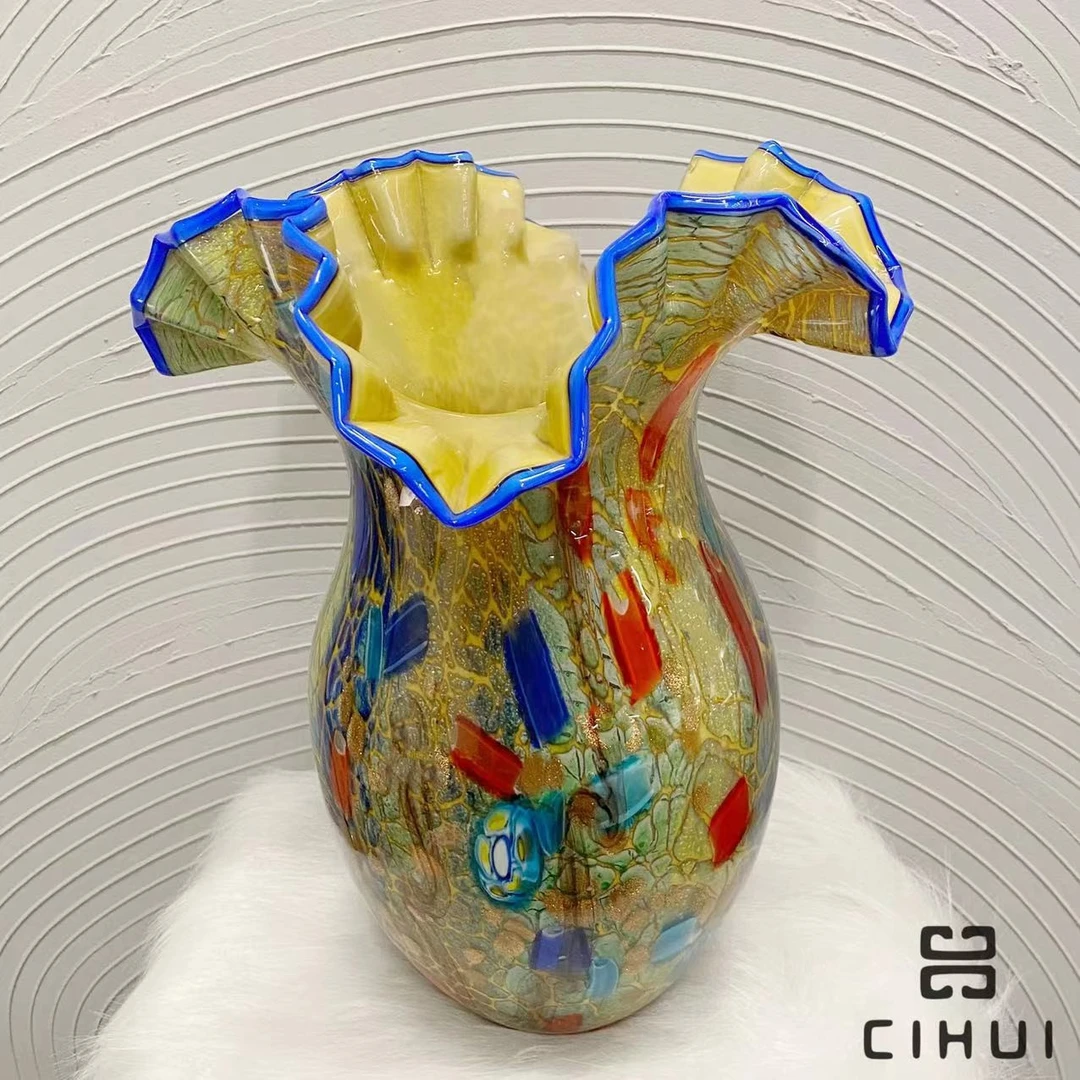 【孤品】创意新中式手工精美轻奢彩金陶瓷琉璃大花瓶摆件客厅玄关