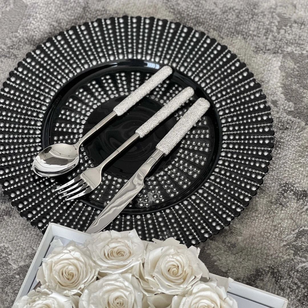 DIMDEVL/汀黛仙女满钻304不锈钢西餐中餐刀叉勺餐具三件套