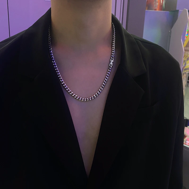 钛钢项链 ins欧美古巴项链男潮流个性嘻哈男士链子小众男生锁骨链