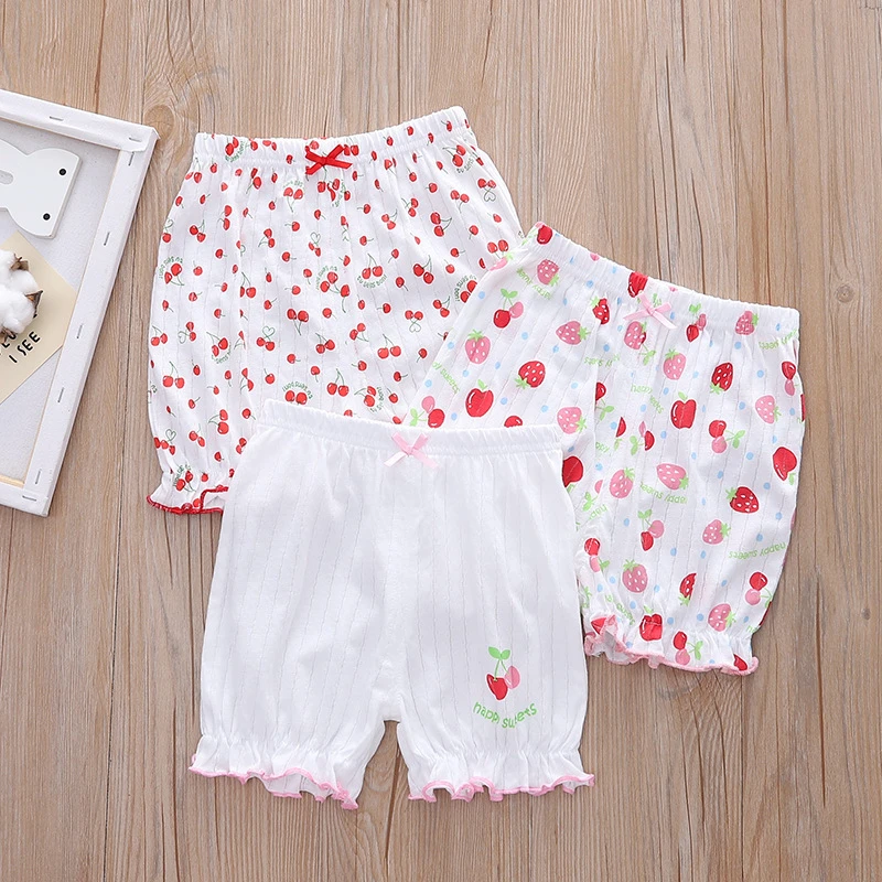 3条装女宝宝儿童短裤纯棉提花网眼夏季薄款花边三分裤女孩灯笼裤