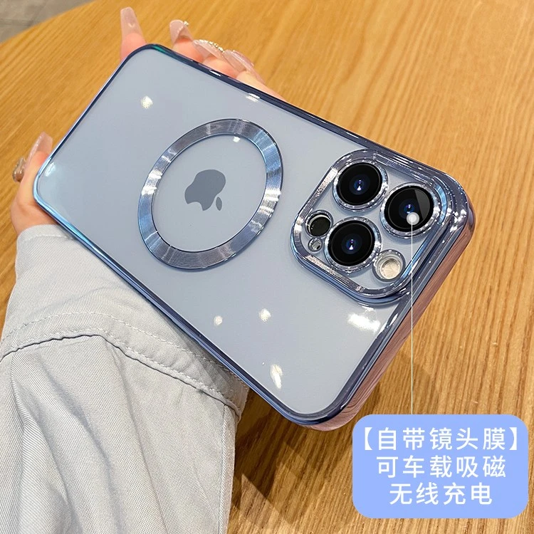 苹果13promax手机壳14新款iPhone12防尘自带镜头膜13pro透明电镀
