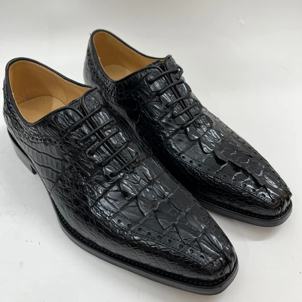2022新款时尚潮流高端款正装商务鳄鱼双尾皮鞋