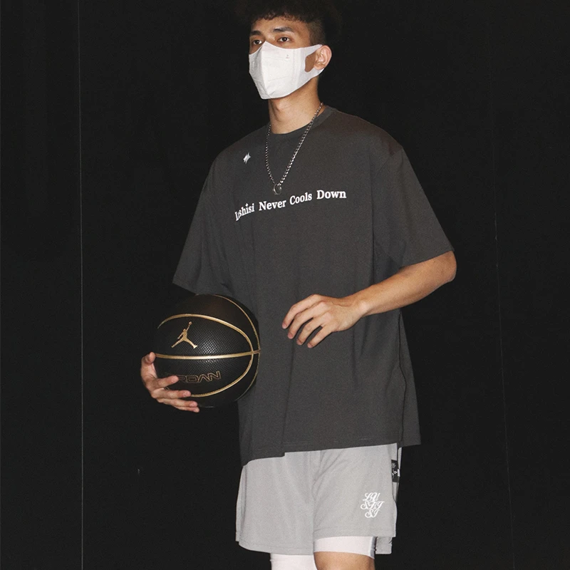 LUSHISI夏季运动速干投篮服篮球短袖男美式印花圆领菱形百搭街头