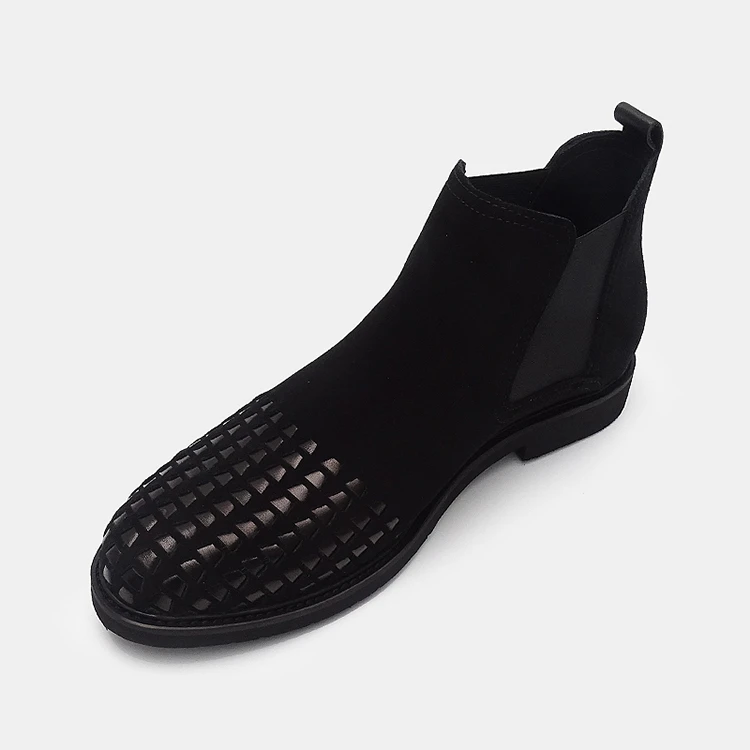 高帮磨砂休闲男鞋韩版编织真皮套脚皮鞋反绒皮潮男皮鞋潮男靴