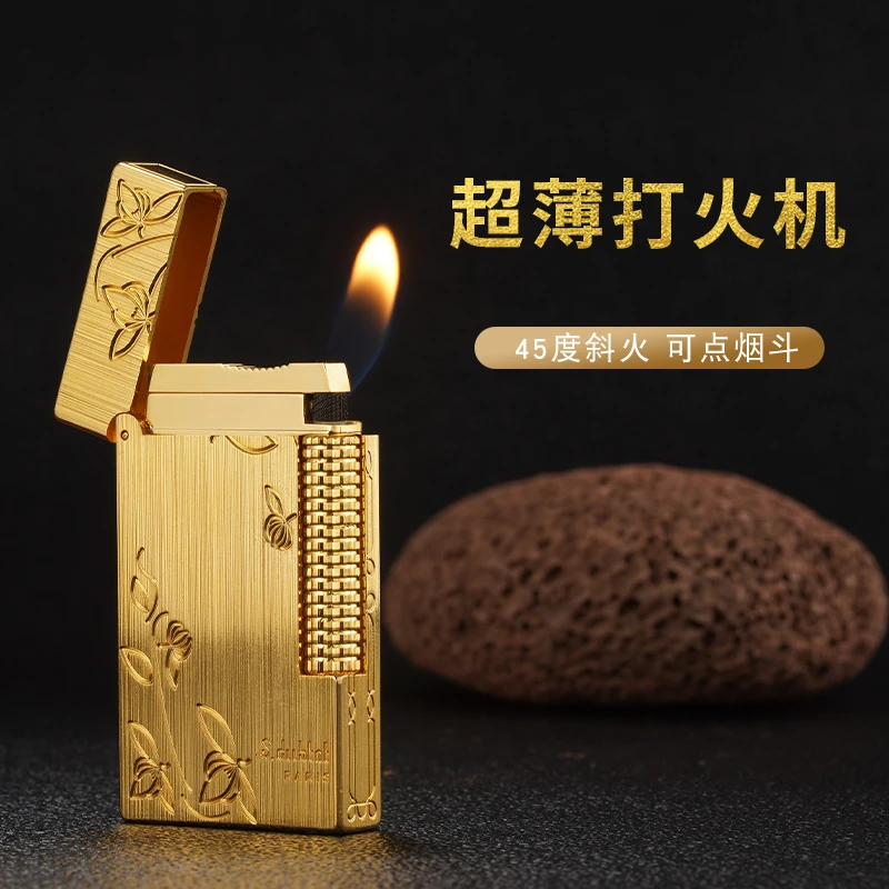 法国都柏特充气铜打火机高档送男士礼品幸运草拉丝超薄可用烟斗