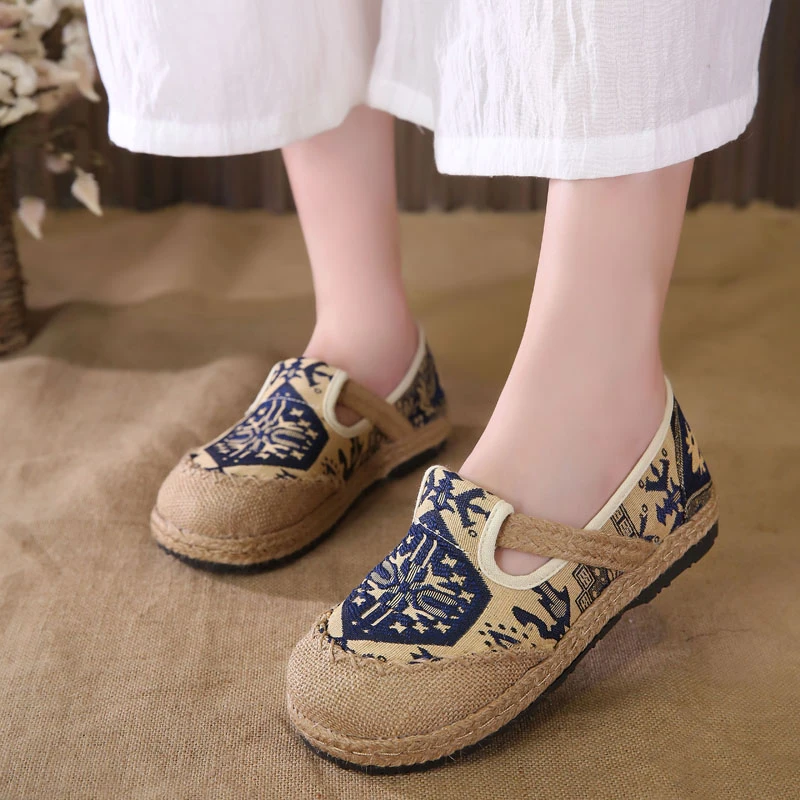 麻福气满满乐福鞋平底布鞋透气软底妈妈女士休闲鞋鞋通用百搭