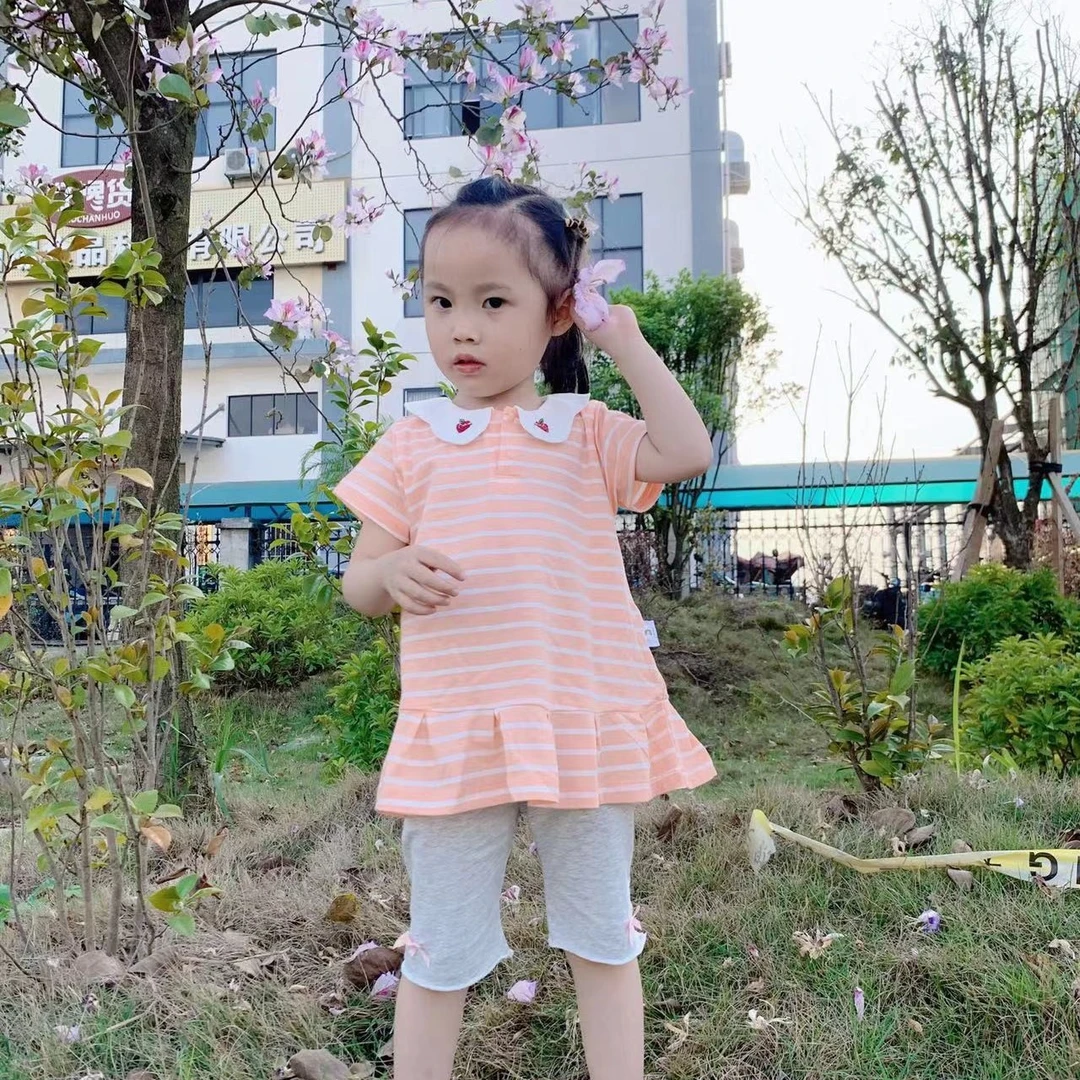 婴格朗迪儿童YG872051短袖单裙女童条纹夏季女宝简约夏装洋气婴童