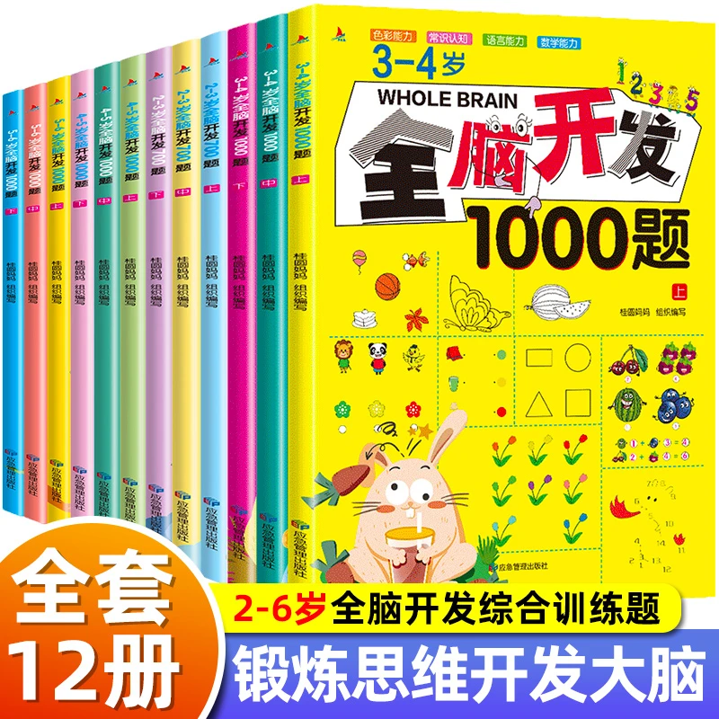 全12册 2-6岁全脑开发1000题  幼儿早教思维逻辑训练专注力练习册