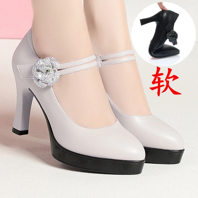春季百搭浅口高跟鞋厚底防水台高跟鞋不累脚旗袍走秀鞋软皮舞蹈鞋