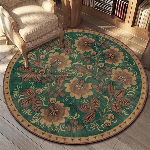 美式轻奢复古圆形地毯北欧床边地毯客厅卧室书房家用吊篮瑜伽地垫