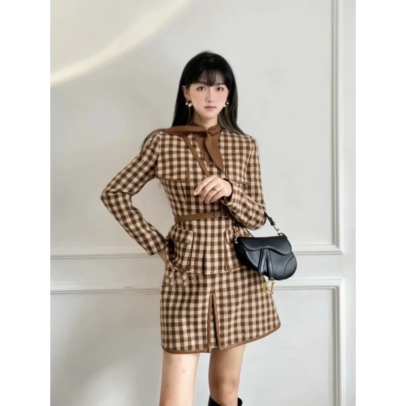 越南小众品牌同款黑白格纹通勤百搭套装绝美呢子外套453/454