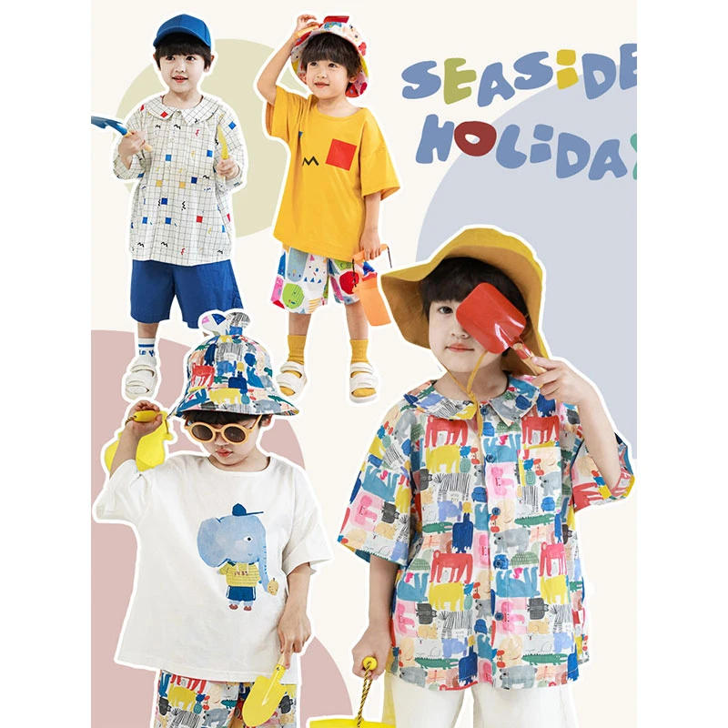 YOEHYAUL/幼悠【清货】【帽子】缤纷满印夏威夷休闲套装S0684