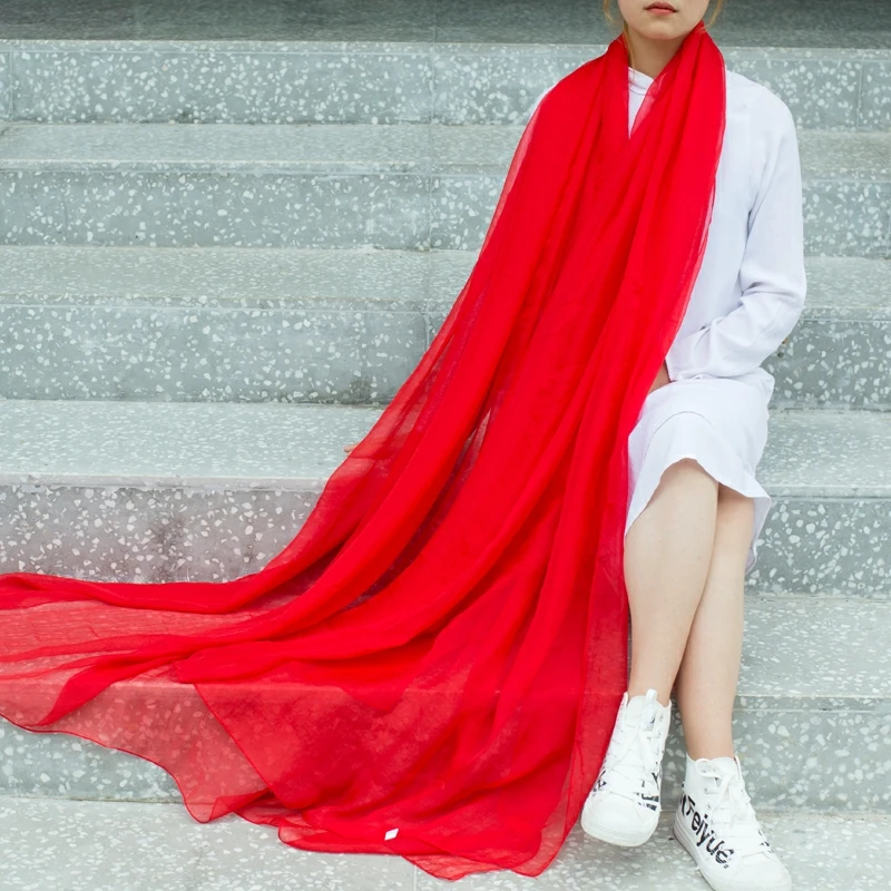 超大红色丝巾女春夏季加长围巾时尚广场舞纱巾防晒沙滩巾秋冬披肩