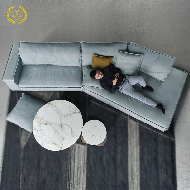 潮巢意大利进口磨砂个性牛皮沙发 特厚皮异形斜 转角全皮布达佩斯