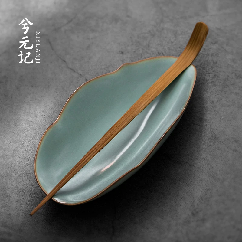 兮元记汝窑茶则开片可养搁茶茶玩茶道功夫茶具赏茶配件手工茶荷