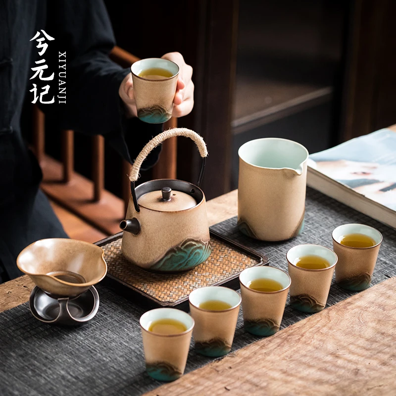 家用功夫陶瓷茶杯茶壶茶盘提梁壶轻奢日式泡茶待客功夫茶具套装