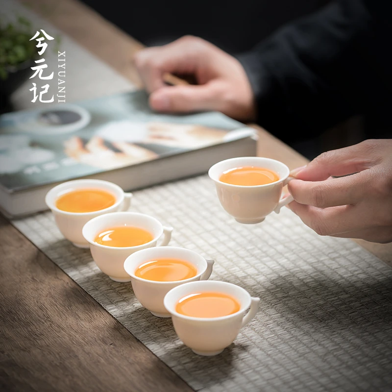 羊脂玉白瓷主人杯有耳单杯小号泡茶杯带把品茗杯陶瓷单个功夫茶具