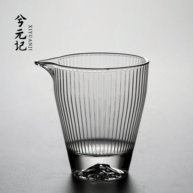 兮元记 竖纹耐热玻璃透明公杯匀杯 加厚公道杯分茶器功夫茶具配件