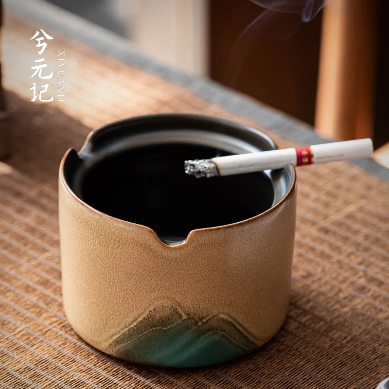 青山釉烧烟灰缸窑变个性创意高级感大号家用客厅办公室陶瓷烟缸
