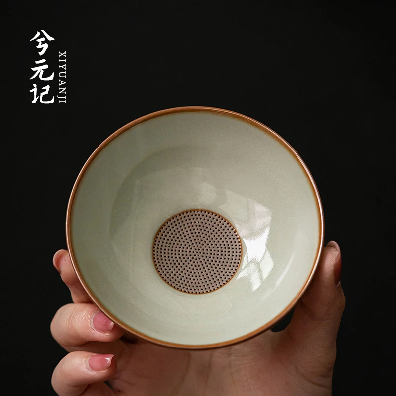 汝窑圆形茶漏过滤器高端高档茶滤陶瓷滤茶器茶叶过滤网家用泡茶器