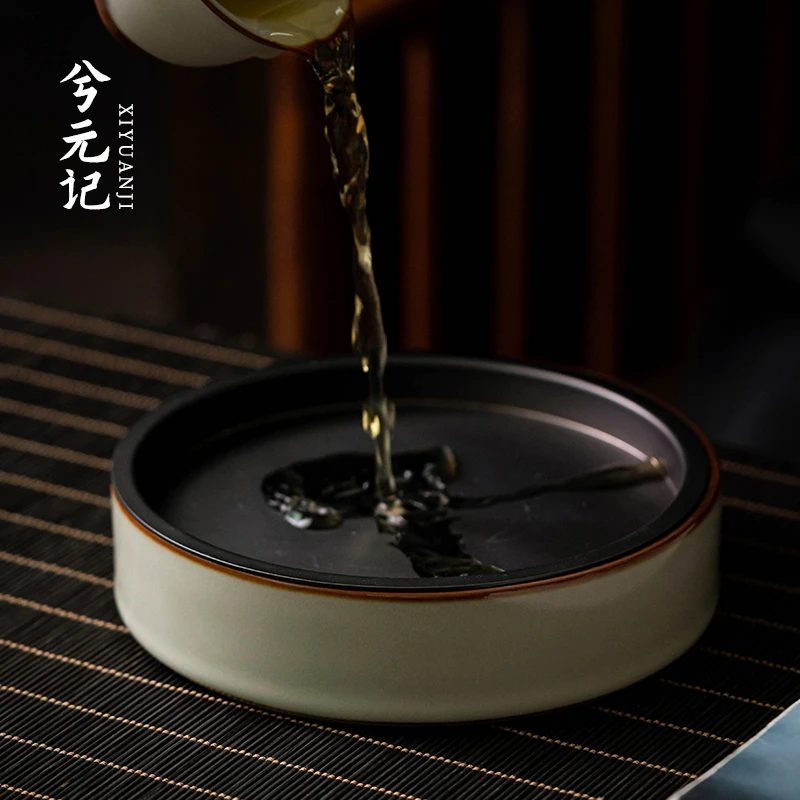 米黄汝窑合金壶承干泡台功夫茶具紫砂壶养壶垫壶托储水陶瓷大小号