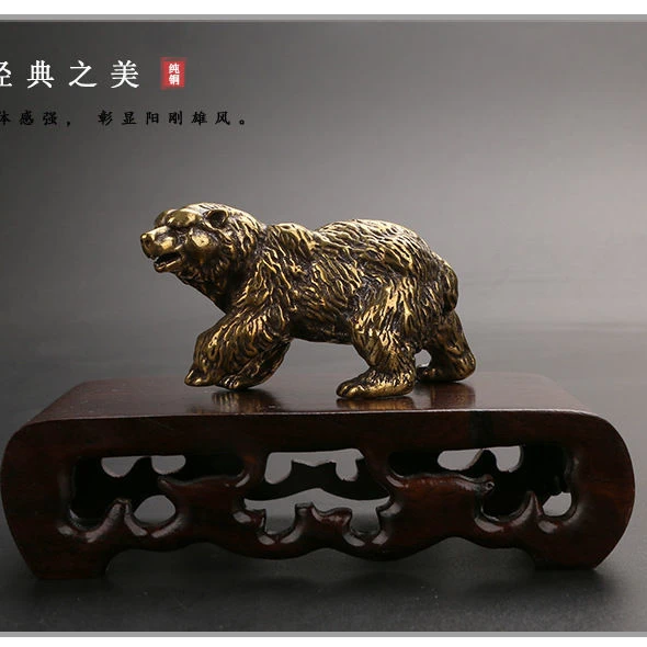 纯铜狗熊棕熊小摆件实心铜大狗熊霸气茶道茶宠古玩小铜器