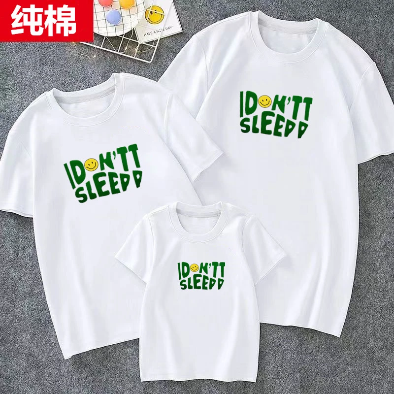 高品质情侣装纯棉亲子装白色全棉男女士短袖休闲宽松半袖夏季